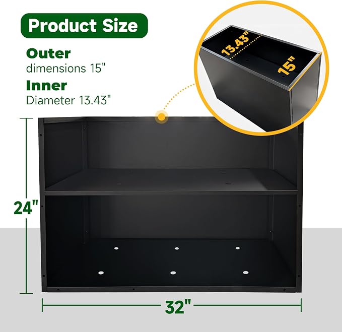 Black Metal Heavy Planter 32" x 15" x 24"for Outdoor Plants Metal Rectangle - Image 7
