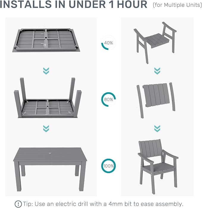 ZHUSI Patio Table and Chairs Set, HDPE Outdoor Dining Set - Image 8