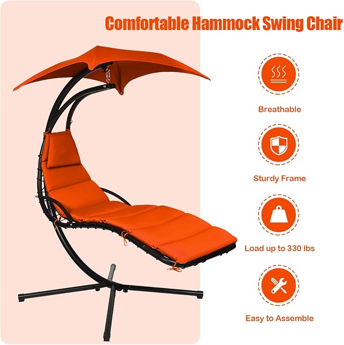Giantex Hanging Chaise Lounger Chair, Arc Stand Porch Swing Chair w/Canopy - Image 7
