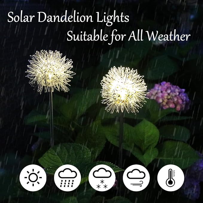 GUOCHENG Dandelion Solar Garden Lights, 4 Pack Solar Metal Dandelion Light - Image 3