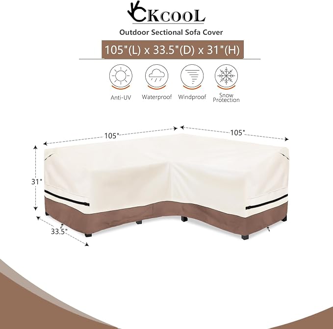 okcool Outdoor Sectional Sofa Cover Waterproof-V-Shaped Patio Furniture Covers - Image 2