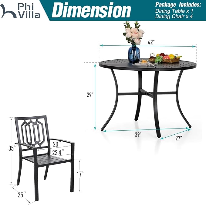 PHI VILLA 5 Pieces Outdoor Round Dining Set - Image 9