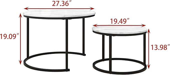 HOJINLINERO Round Coffee Table, Nesting Coffee Table Set of 2, Center Tables - Image 2