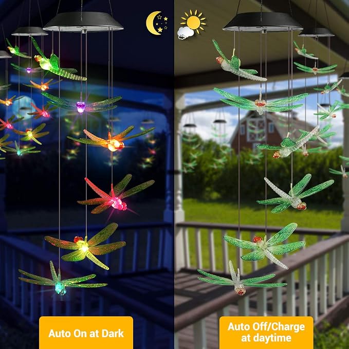 Toodour Solar Wind Chimes Outdoor, Color Changing Solar Lights Dragonfly - Image 4