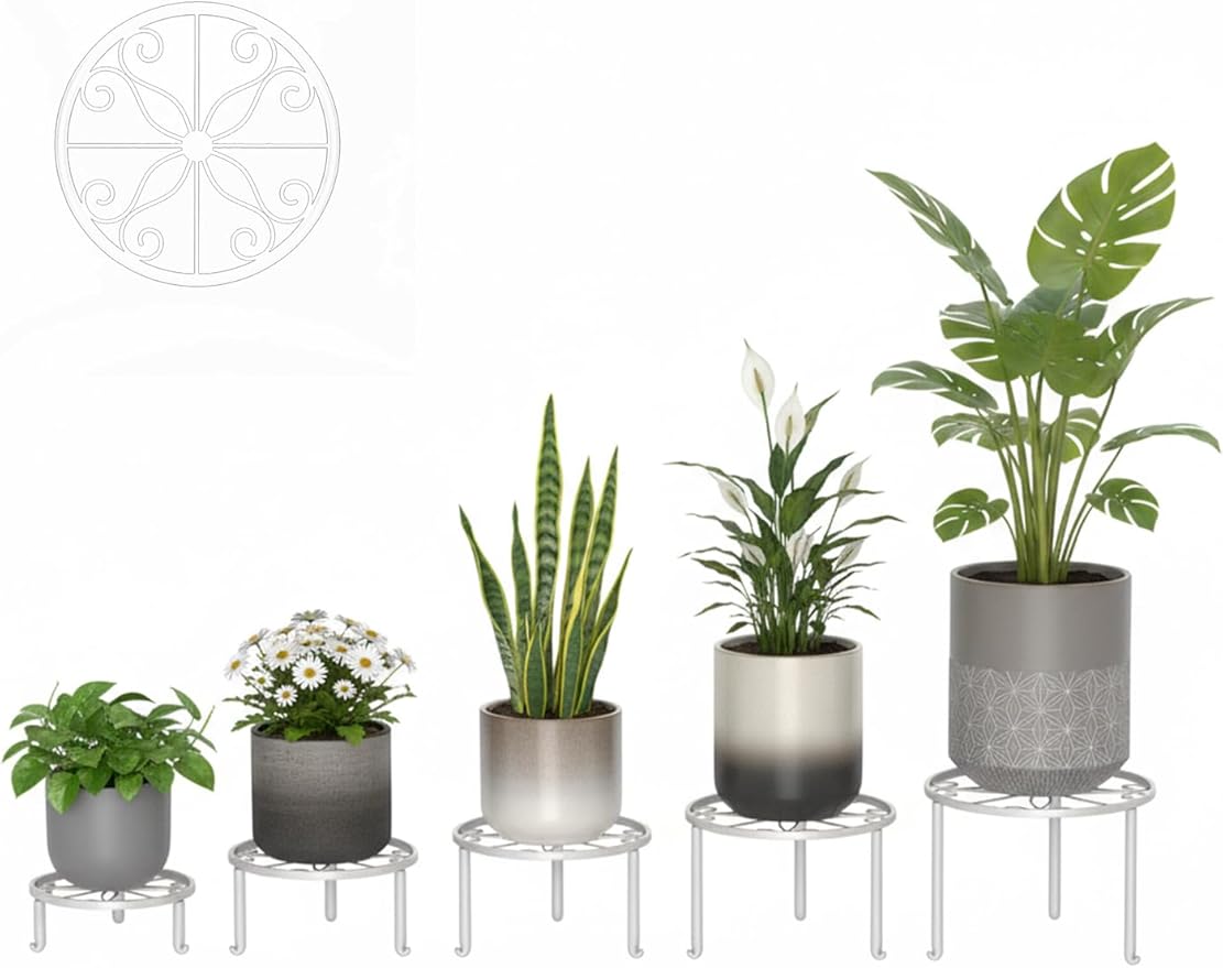 5 Pack Heavy Duty Rustproof Iron Flower Pot Stand Holder Indoor Outdoor Pot - Image 2