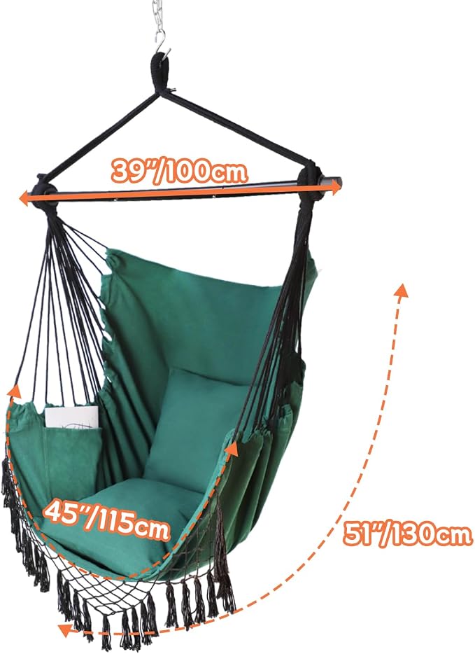 Hammock Chair Hanging Rope Swing Chair, Max 450 Lbs, Large Hanging Chair - Image 4