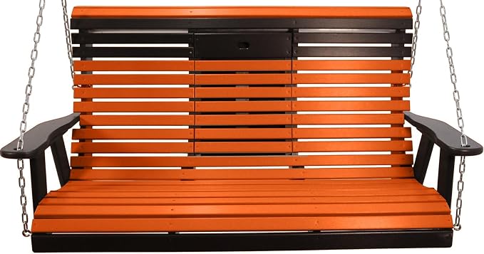 5FT Orange Flip-Cup ROLLBACK Porch Swing Bench, Amish-Made Poly Lumber Wood - Image 2