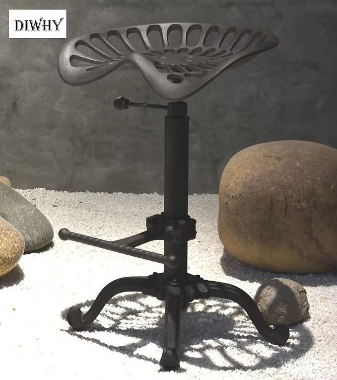 Diwhy Rustic Industrial Farmhouse Tractor Seat Adjustable Bar Stool Industrial - Image 2