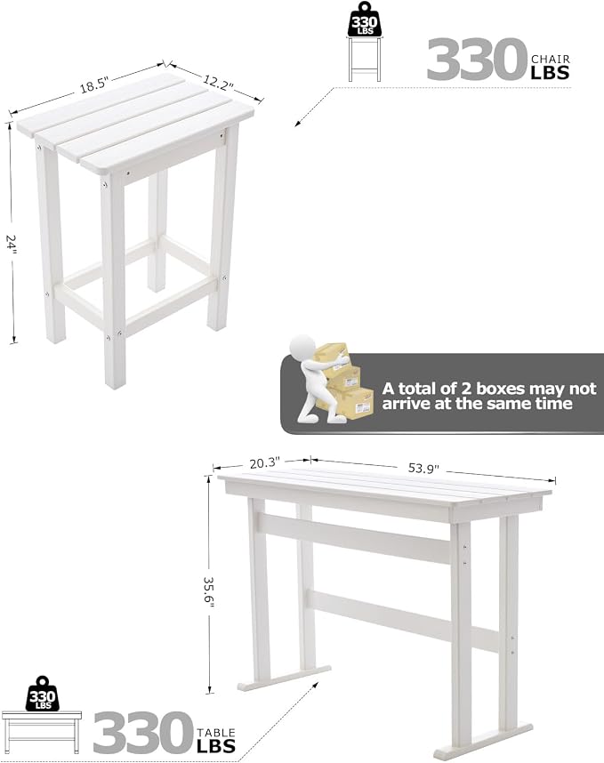 3 Piece HDPE Outdoor Bar Height Table and Chairs Set of 2 Includes High Top - Image 6