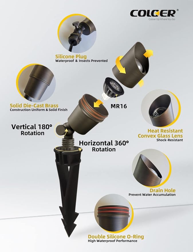 COLOER Brass Landscape Spotlights, 12 Pack Spot Lights Outdoor - Image 3