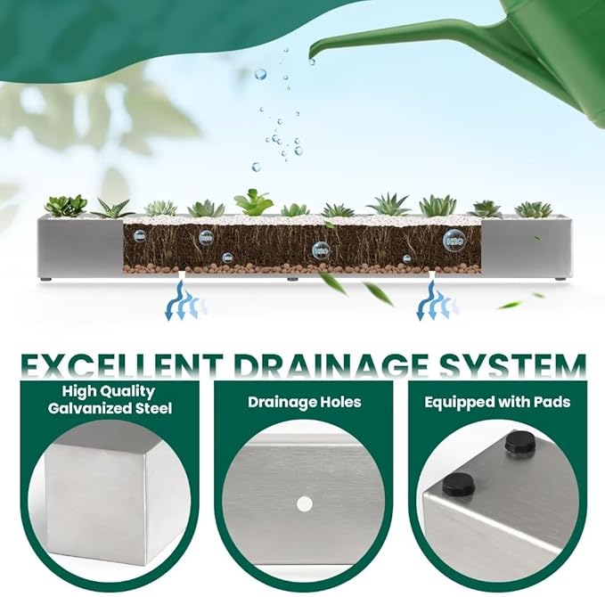 Trough Rectangle Planter Long Window Sill Planter Box Stainless Steel Window - Image 5