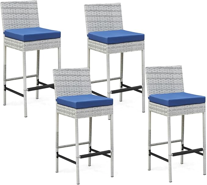 ECOTOUGE Rattan Bar Stools Set of 4, Wicker Woven Patio Stools & Patio Bar by ECOTOUGE