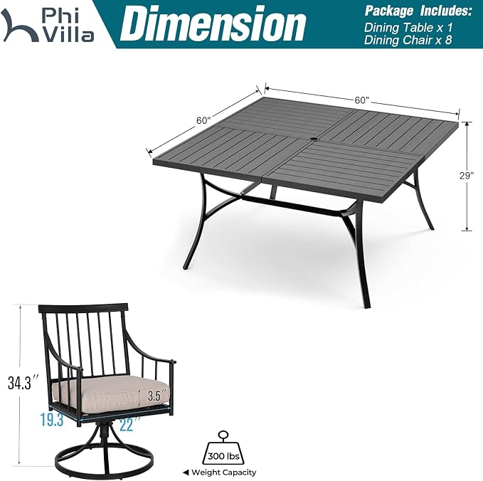 PHI VILLA 9 Pieces Outdoor Dining Table Set - Image 9