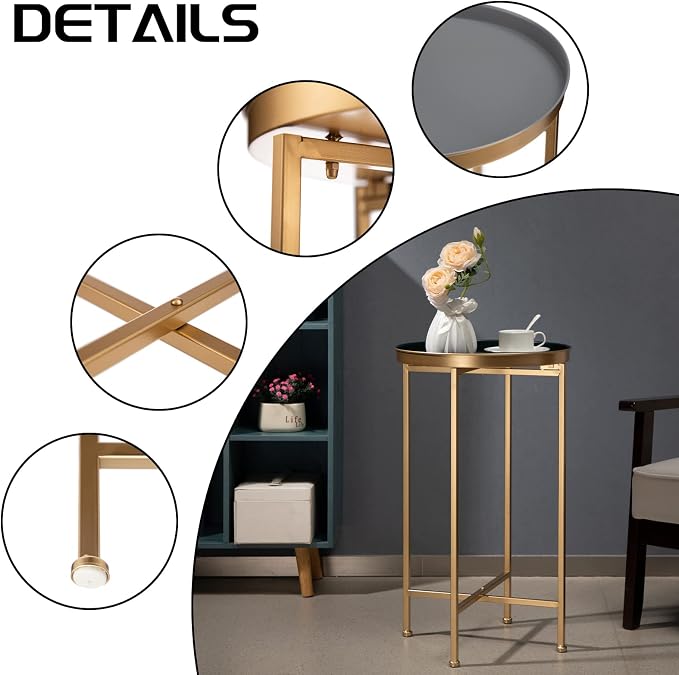 HollyHOME Small Round Metal Waterproof End Table, Accent Indoor&Outdoor Coffee - Image 6