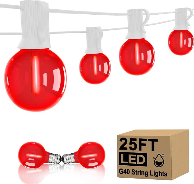 25FT G40 LED Valentine’s Day Outdoor String Lights, Hanging Patio Lights by Goothy