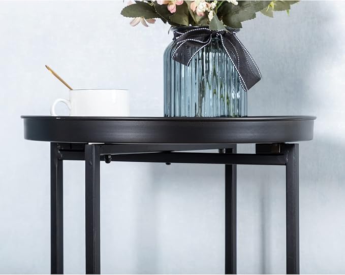 HollyHOME Small Round Metal Waterproof End Table, Accent Indoor&Outdoor Coffee - Image 6