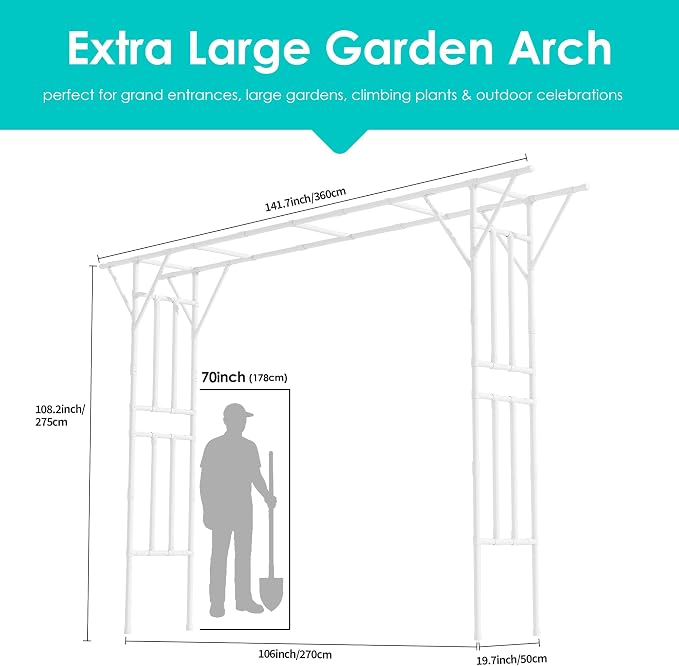 Flat Top Garden Arch Trellis 11FT x 9FT, Extra Large Garden Trellis - Image 6