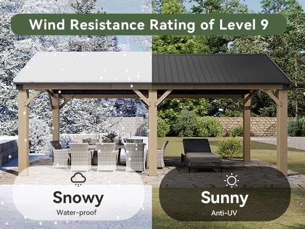 Aoxun 12' x 20' Outdoor Wood Gazebo, Hardtop Gazebo Permanent Wooden Pavilion - Image 4