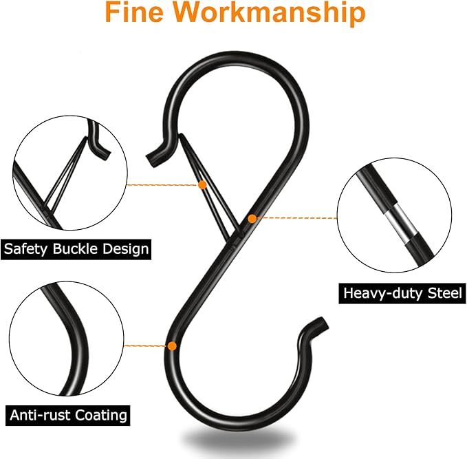 8 Pack S Hooks for Hanging, 3.5 inch Heavy Duty Metal S Hooks - Image 3