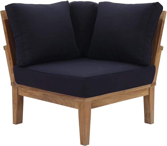 Modway Marina Outdoor Patio Teak Corner Sofa in Natural Navy by Modway