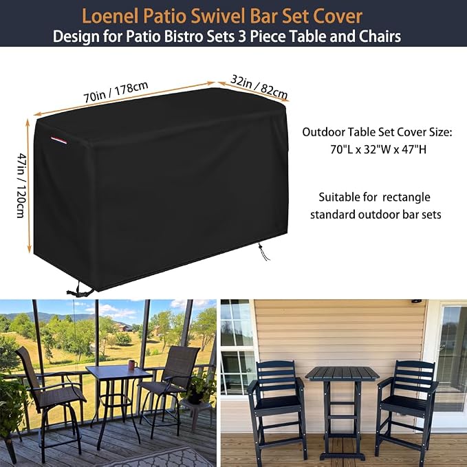 Patio Swivel Bar Set Covers, Waterproof Outdoor Bar Height Set Cover - Image 3