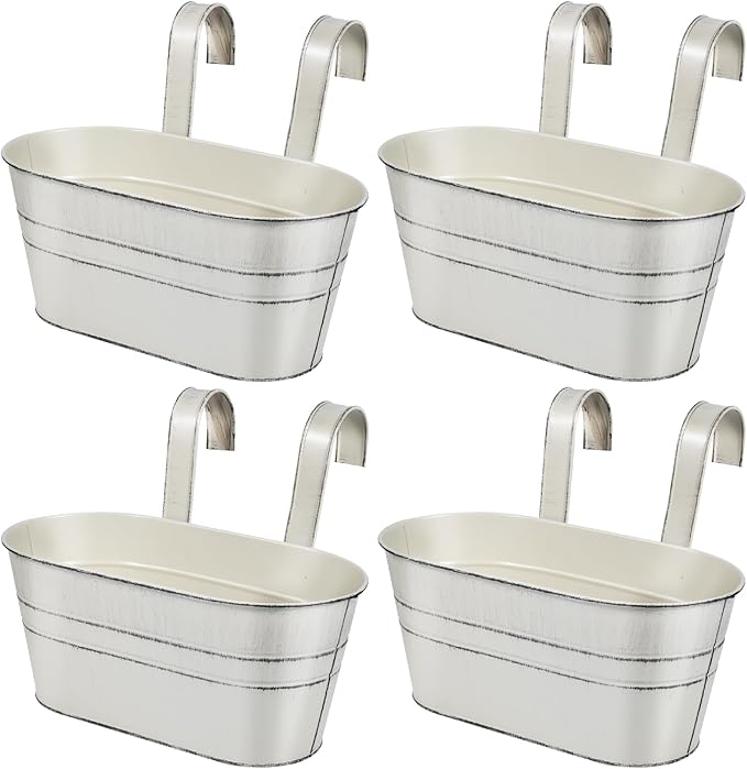 OBTANIM 4 Pack Metal Hanging Flower Pots Iron Railing Planter Outdoor Fence by OBTANIM