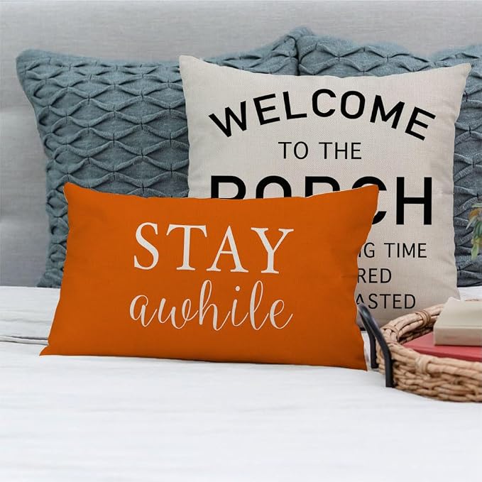 PANDICORN Welcome to Our Porch Stay Awhile Farmhouse Throw Pillow Covers 12x20 - Image 8