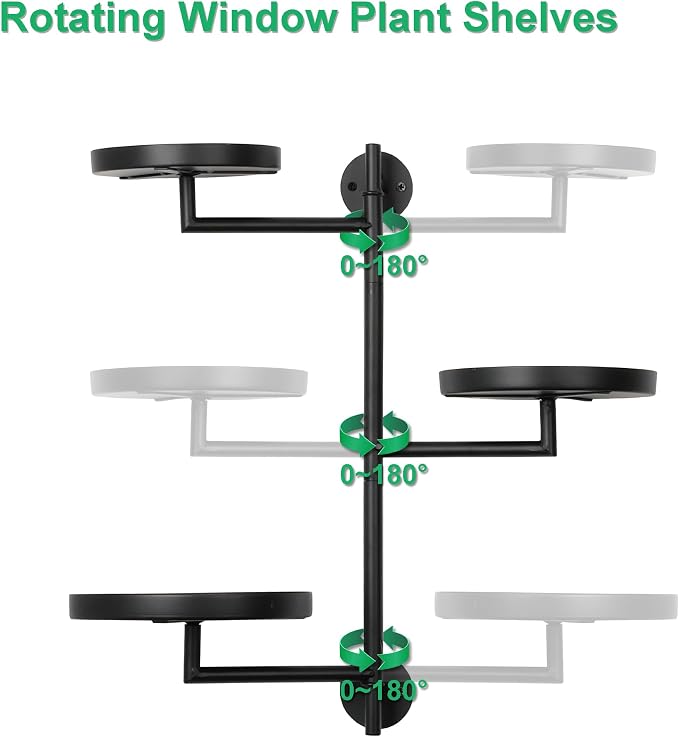 Rotating Window Wall Plant Shelves Stand Holder, 3 Tiered Metal Floating Plant - Image 3