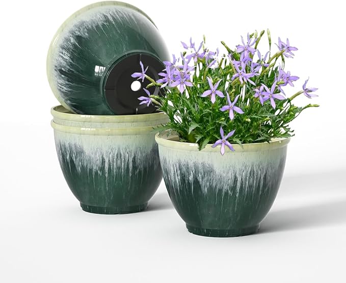 Flower Pots, 8 Inch Plastic Plant Pots by LesOasis