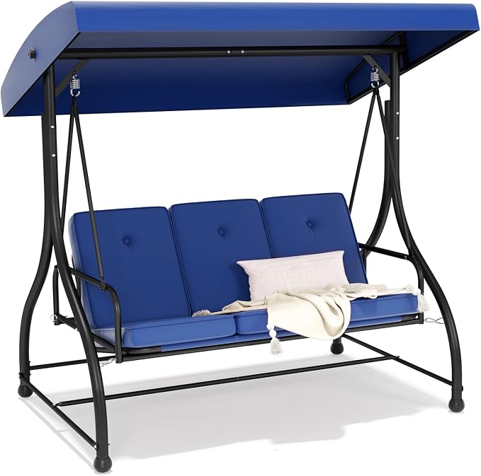 3-Seat Patio Swing Chair Outdoor Heavy Duty Steel Frame by FUNGYARD