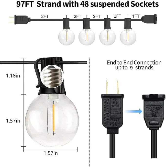 SUNTHIN Outdoor String Lights, 97FT Patio Lights - Image 3