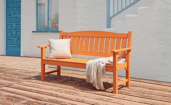 Psilvam 2-Person Outdoor Memorial Bench, All-Weather Poly Lumber Garden Bench - Image 6