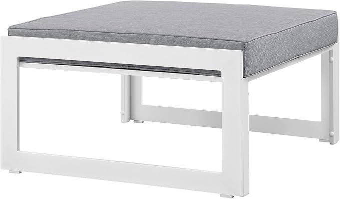 Modway Fortuna Aluminum Outdoor Patio Ottoman in White Gray - Image 3