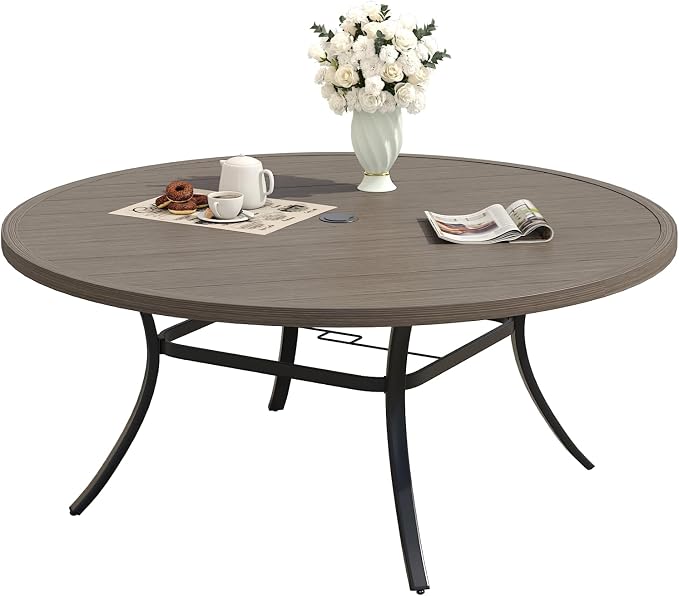 Patio Dining Table for 6-8, Round Metal Outdoor Table by VOXBIN