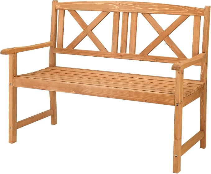 Outvita Wooden Garden Bench, Outdoor Wood Patio Bench, Rustic 2-Person Loveseat by Outvita