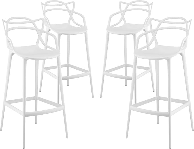 Modway Entangled Modern Molded Plastic Four Bar Stools in White by Modway