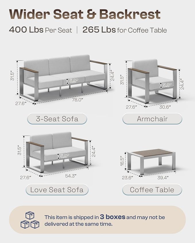 Aluminum Patio Furniture Set, 5 Seats Outdoor Patio Conversation Sets - Image 6