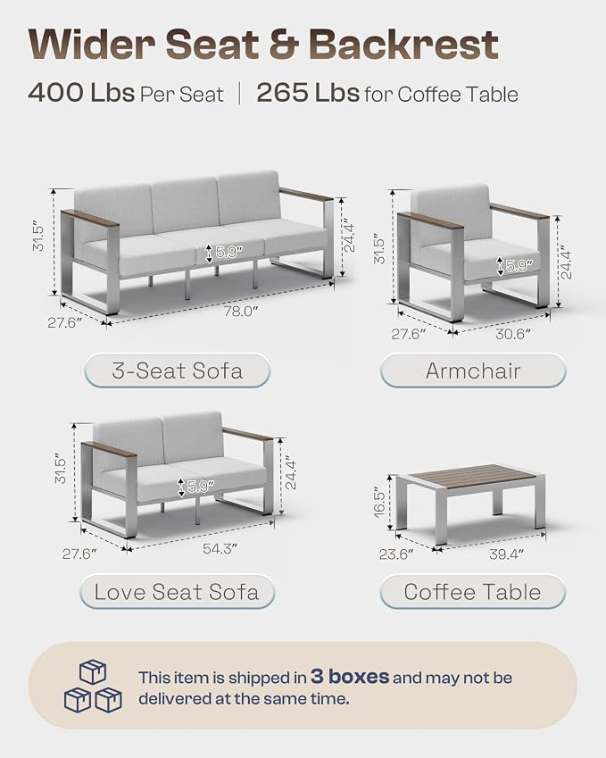 2 Pieces Outdoor Aluminum Armchair, Modern Patio Patio Furniture - Image 7