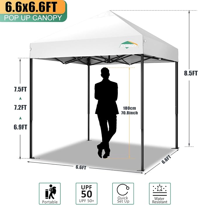 COBIZI 6.6x6.6ft Pop Up Canopy Tent, Heavy Duty Canopy Easy Set up All Weather - Image 4