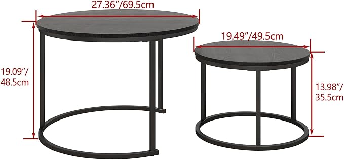 HOJINLINERO Round Coffee Table, Nesting Coffee Table Set of 2, Center Tables - Image 2