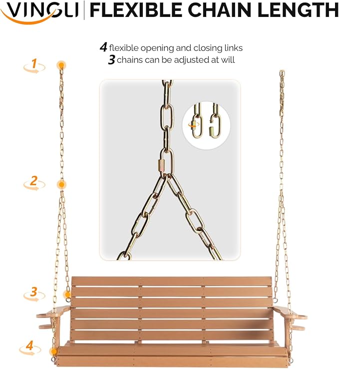 VINGLI Heavy Duty 1600 LBS HDPE Porch Swing Outdoor - Image 9