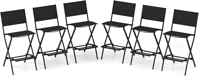 COSTWAY Outdoor Patio Bar Chair Set of 6, Folding Bar Height Stool by COSTWAY