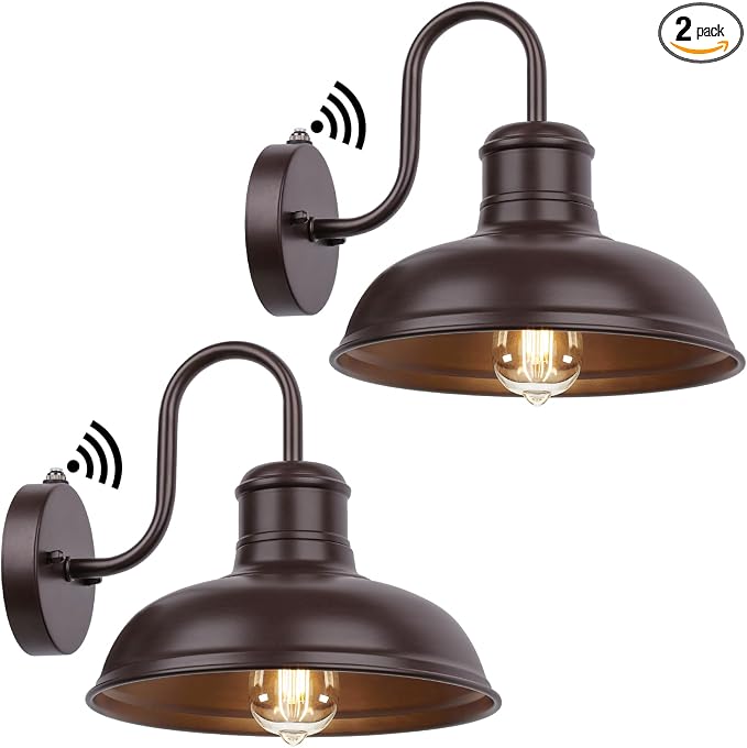2-Pack Dusk to Dawn Outdoor Wall Sconces, Farmhouse Outside Lighting Gooseneck by TOBUSA