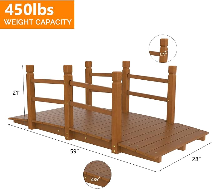VINGLI Garden Bridge, Classic Wooden Bridge - Image 5