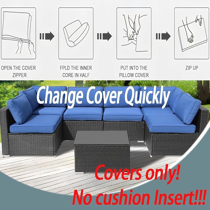 14Pcs Outdoor Cushion Covers Replacement Washable w/Zipper - Image 9