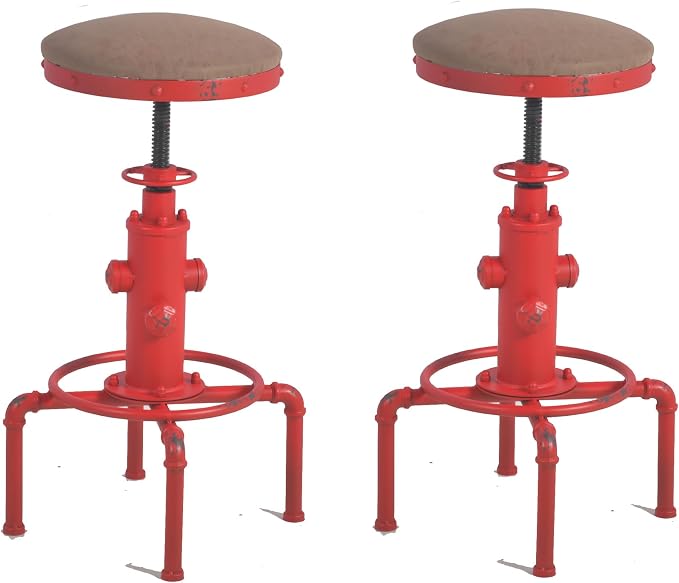 Topower Antique Vintage Industrial Barstool PU Leather Water Pipe Fire Hydrant by Topower