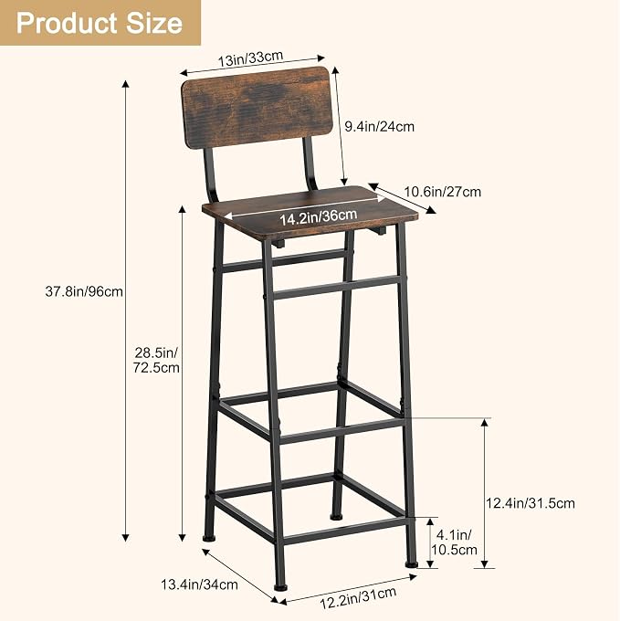 LIANTRAL Set of 2 Bar Stools, Counter Height Bar Stools - Image 3