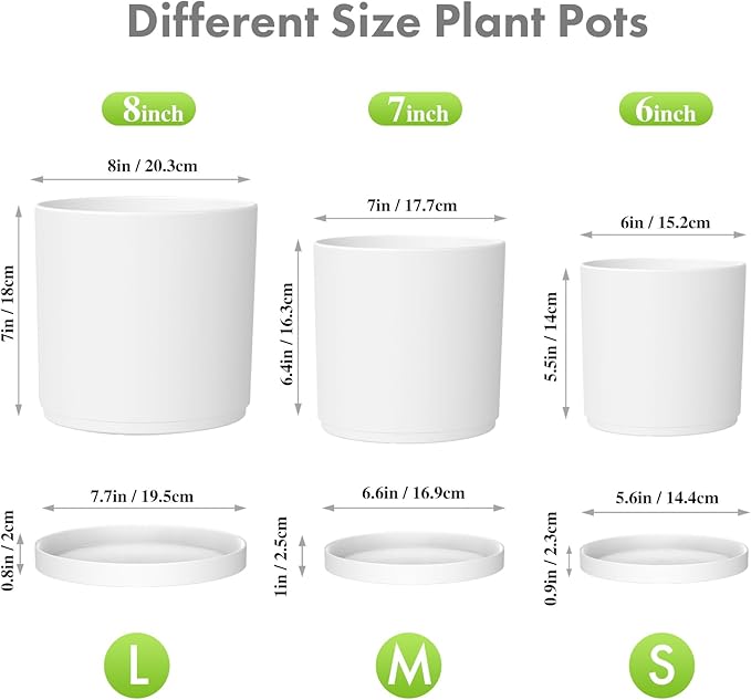 8/7/6 inch Plant Pots, Decorative Plastic Planters - Image 2