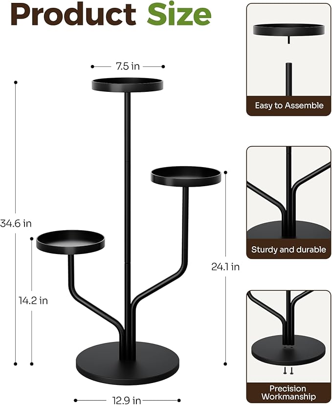 Bamworld 3 Tier Plant Stand Indoor Outdoor Metal Plant Shelf - Image 7