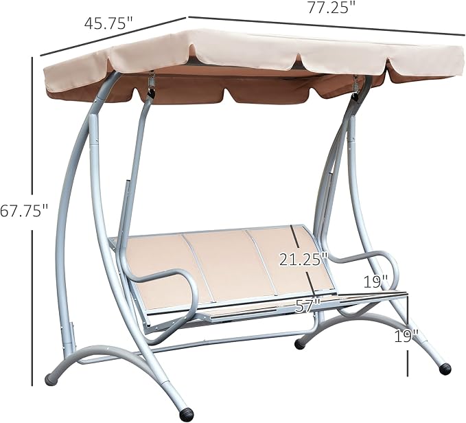 Outsunny 3-Seat Outdoor Porch Swing Chair, Patio Swing Glider - Image 7